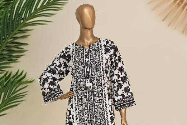 CREPE Co-ords - Stitched Printed Kurti & Trouser - Black and White