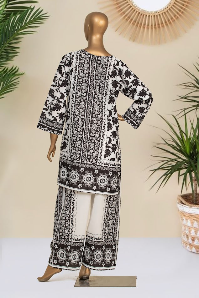 CREPE Co-ords - Stitched Printed Kurti & Trouser - Black and White