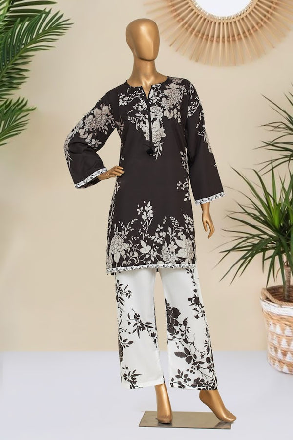 CREPE Co-ords - Stitched Printed Kurti & Trouser - Black