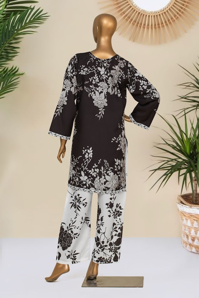 CREPE Co-ords - Stitched Printed Kurti & Trouser - Black