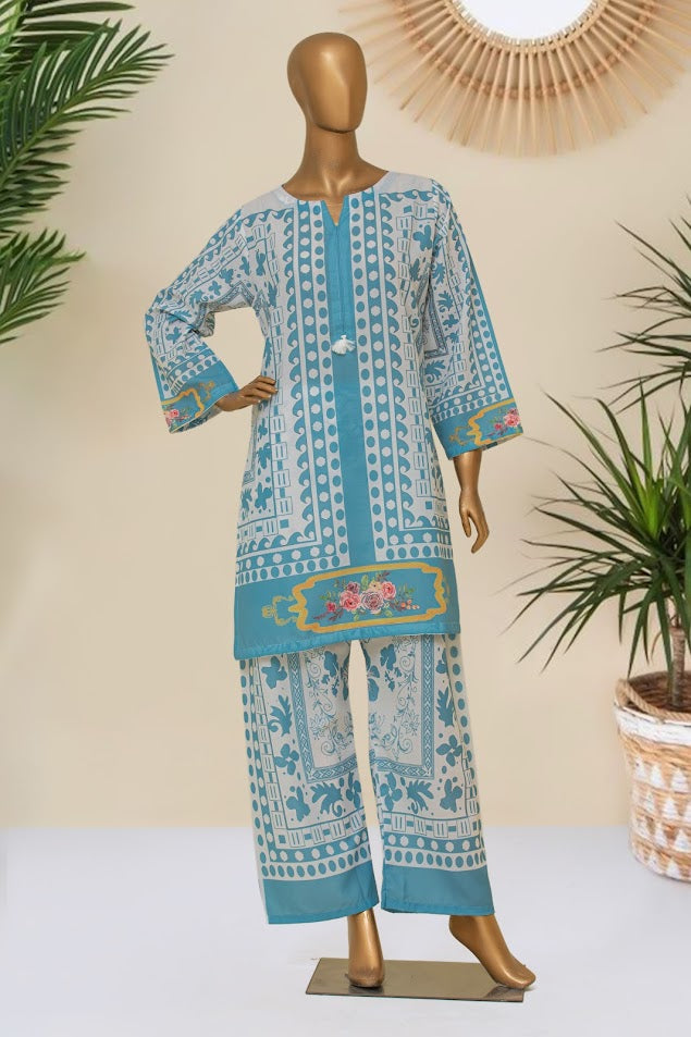 CREPE Co-ords - Stitched Printed Kurti & Trouser - Blue