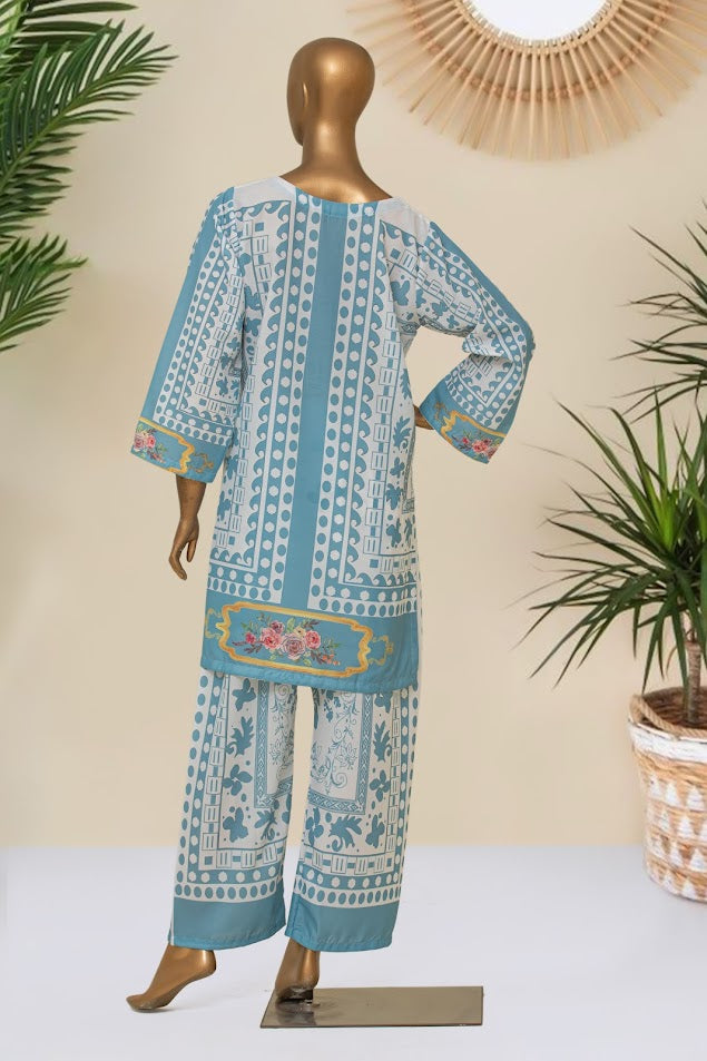 CREPE Co-ords - Stitched Printed Kurti & Trouser - Blue