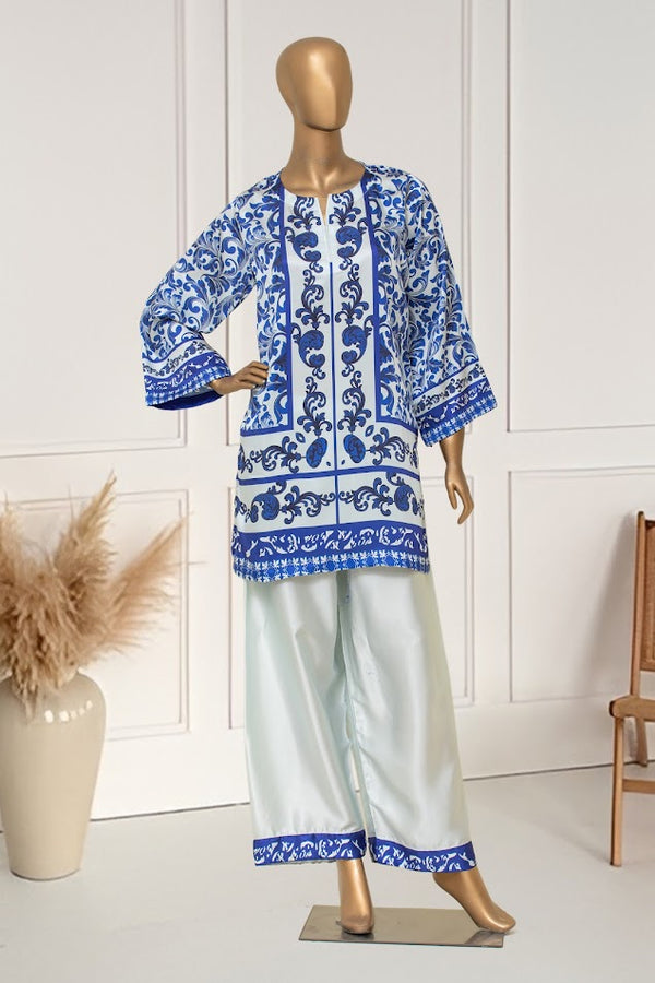 Silk  Co-ords - Stitched Printed Kurti & Trouser  - Blue