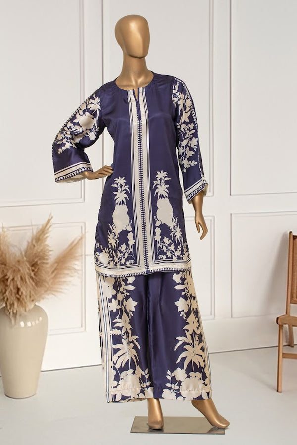 Silk  Co-ords - Stitched Printed Kurti & Trouser  - Navy Blue