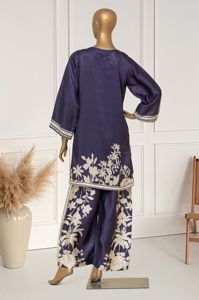 Silk  Co-ords - Stitched Printed Kurti & Trouser  - Navy Blue