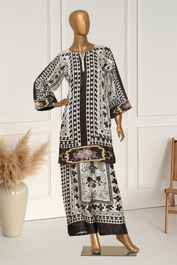 Silk  Co-ords - Stitched Printed Kurti & Trouser  - Black & White