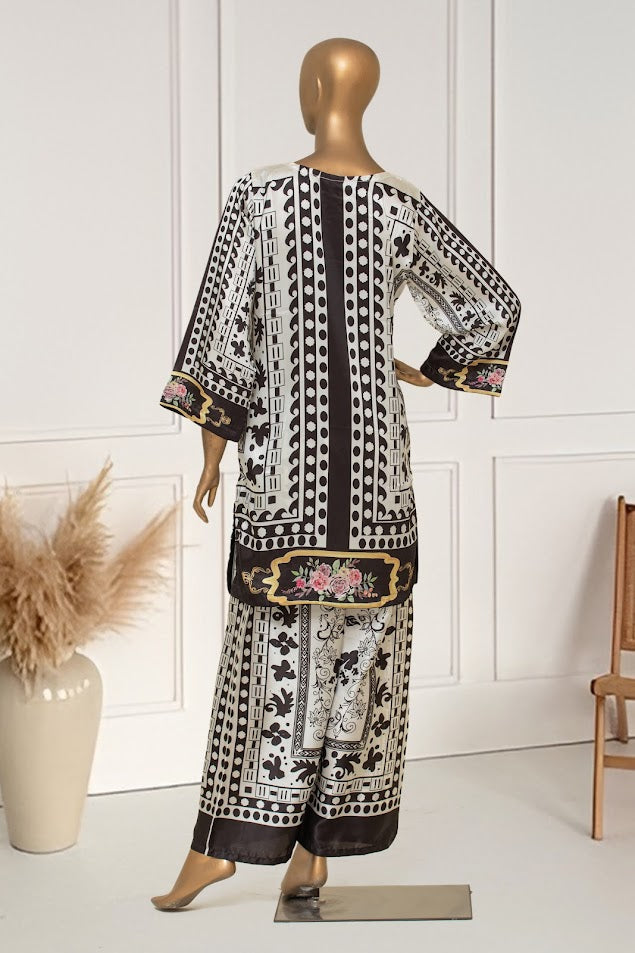 Silk  Co-ords - Stitched Printed Kurti & Trouser  - Black & White