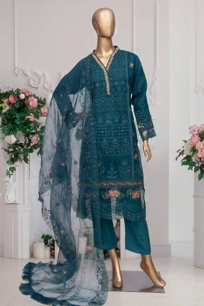 Organza - Stitched Embroidered Kurti & Dupatta with Hand work - Teal