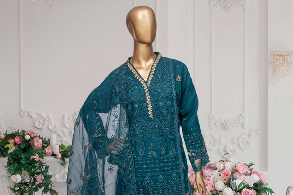 Organza - Stitched Embroidered Kurti & Dupatta with Hand work - Teal