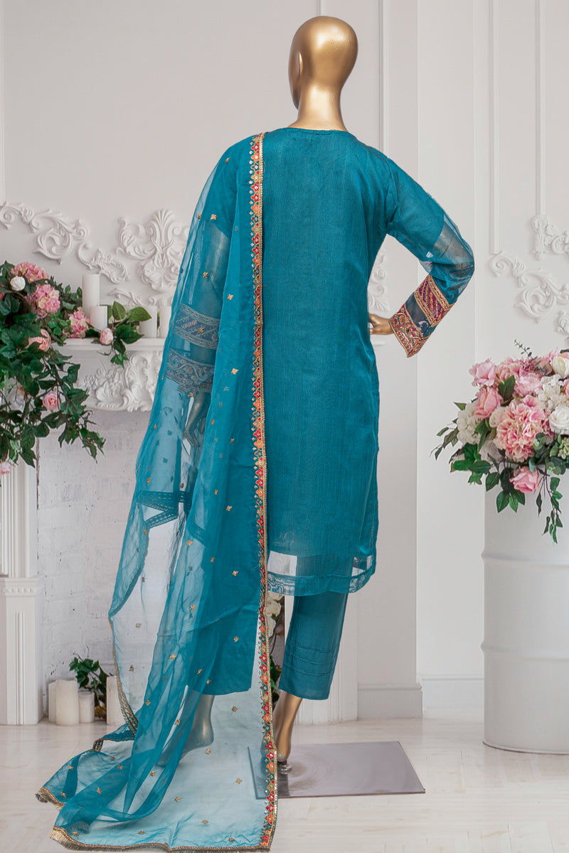 Khaddi Net - Stitched Embroidered 3piece with Hand work - Teal
