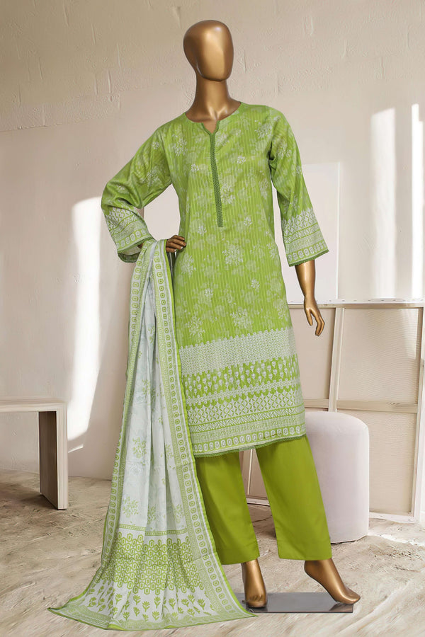 Lawn - Stitched Printed 3piece with Lace work - P.Green