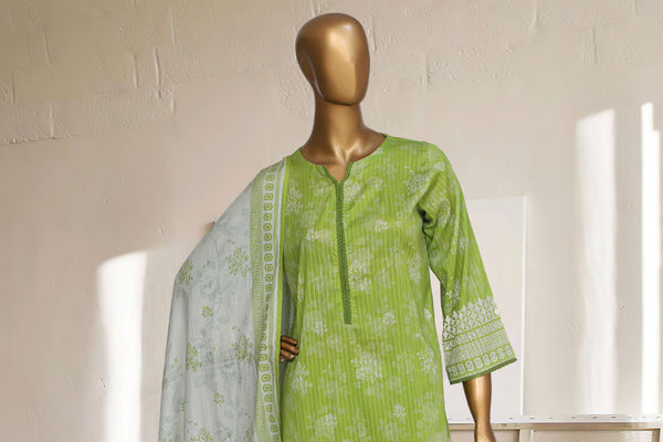 Lawn - Stitched Printed 3piece with Lace work - P.Green