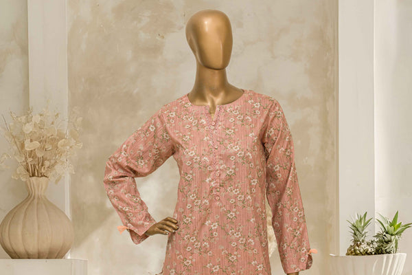 Lawn Co-ords - Stitched Printed Kurti & Trouser with Lace work - Skin