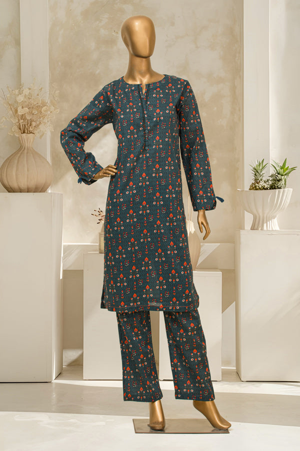 Lawn Co-ords - Stitched Printed Kurti & Trouser with Lace work - Teal