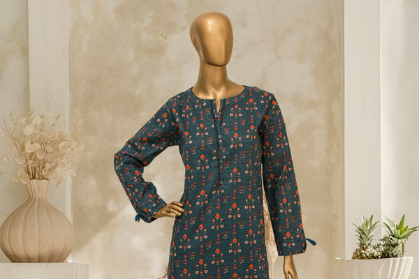 Lawn Co-ords - Stitched Printed Kurti & Trouser with Lace work - Teal