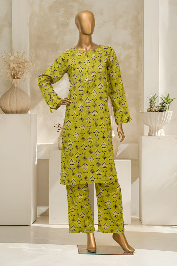 Lawn Co-ords - Stitched Printed Kurti & Trouser with Lace work - Green