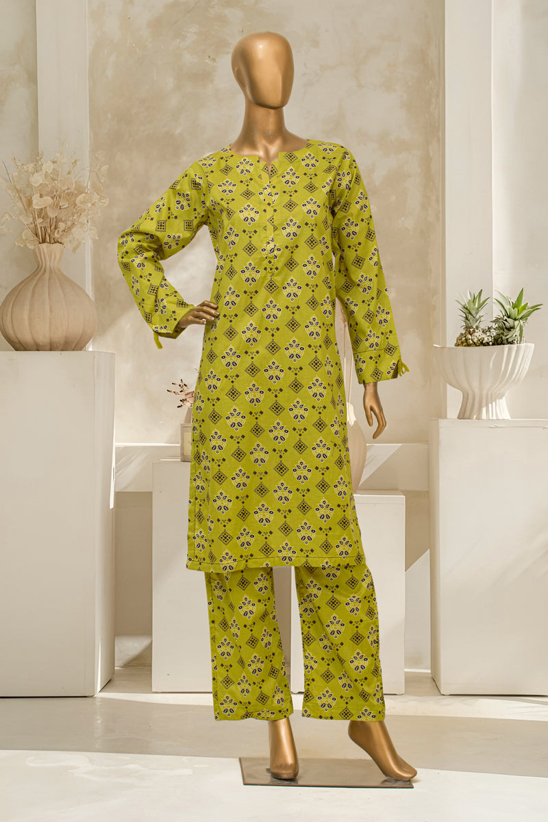 Lawn Co-ords - Stitched Printed Kurti & Trouser with Lace work - Green