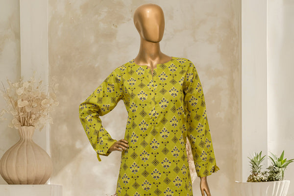 Lawn Co-ords - Stitched Printed Kurti & Trouser with Lace work - Green