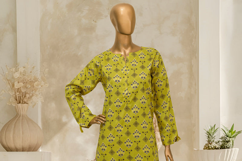 Lawn Co-ords - Stitched Printed Kurti & Trouser with Lace work - Green