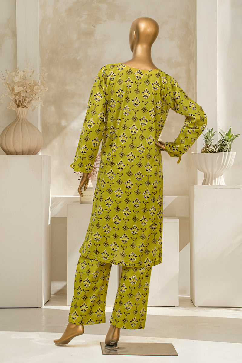 Lawn Co-ords - Stitched Printed Kurti & Trouser with Lace work - Green