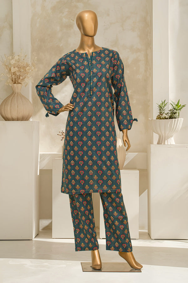 Lawn Co-ords - Stitched Printed Kurti & Trouser with Lace work - Teal