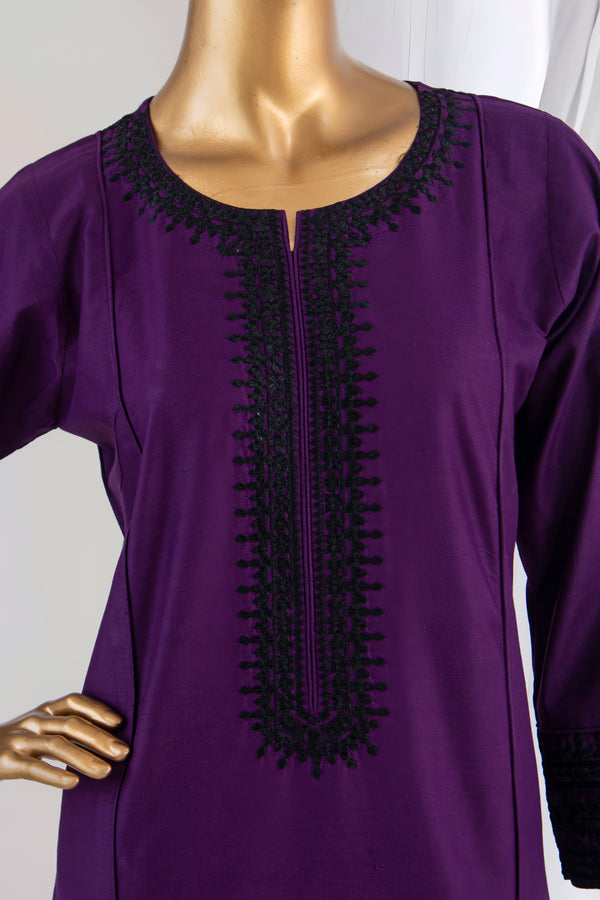 Lawn Co-Ords - Stitched Embroidered Kurti & Trouser - Purple