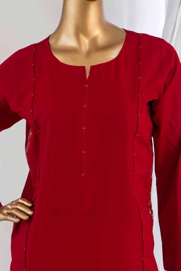 Lawn Co-Ords - Stitched Embroidered Kurti & Trouser - Red