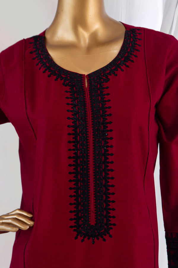 Lawn Co-Ords - Stitched Embroidered Kurti & Trouser - Maroon
