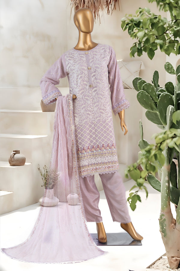 Formal Luxury Chiffon - Stitched Embroidered 3piece with Emb Dupatta - Plum