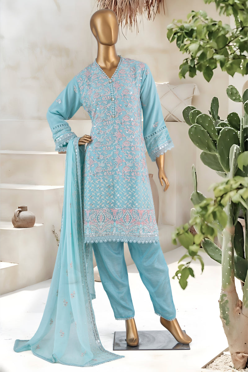 Formal Luxury Chiffon - Stitched Embroidered 3piece with Emb Dupatta - Ferozi