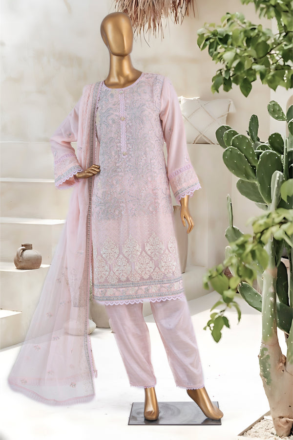 Formal Luxury Chiffon - Stitched Embroidered 3piece with Emb Dupatta - Pink