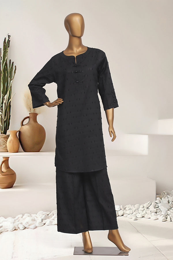 Cotton Co-ords - Stitched Broschia Kurti & Trouser with Lace work - Black