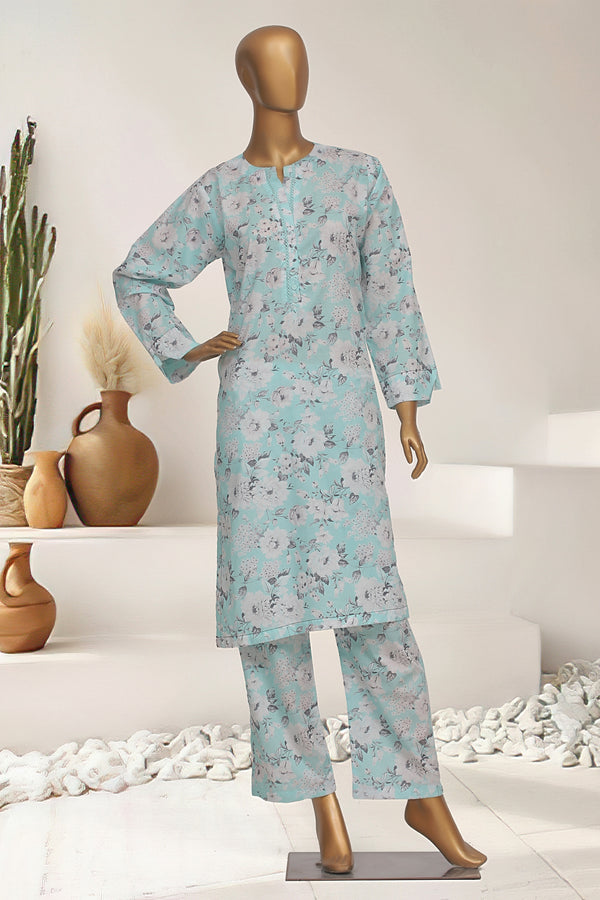 Cotton Co-ords - Stitched Printed Kurti & Trouser with Lace work - Ferozi