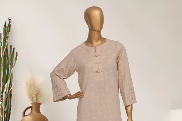 Cotton Co-ords - Stitched Broschia Kurti & Trouser with Lace work - Skin