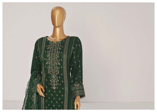 Formal Luxury Chiffon - Stitched Embroidered 3piece with Emb Dupatta - Green