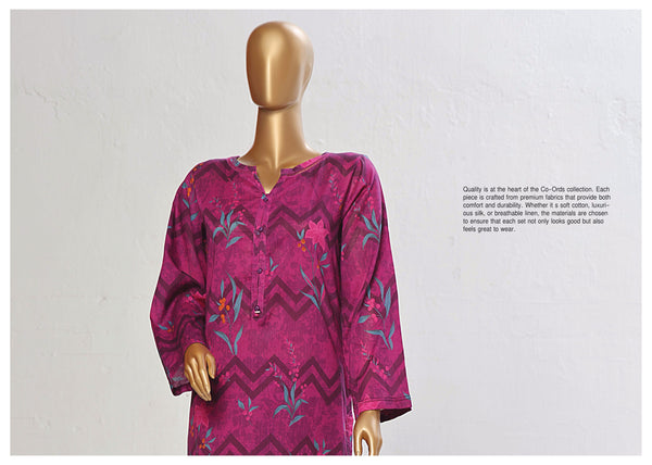 Lawn Co-ords - Stitched Printed Kurti & Trouser with Lace work - Fuchsia