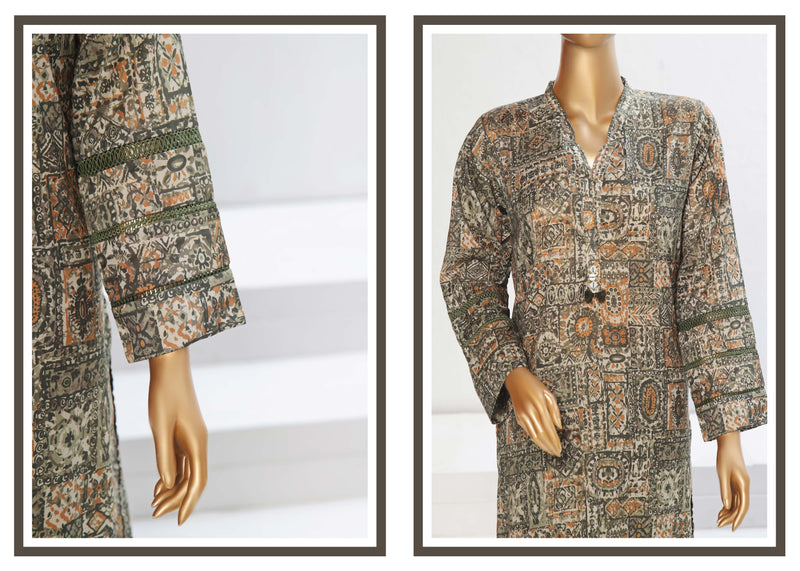 Lawn Co-ords - Stitched Printed Kurti & Trouser with Lace work - D.Skin