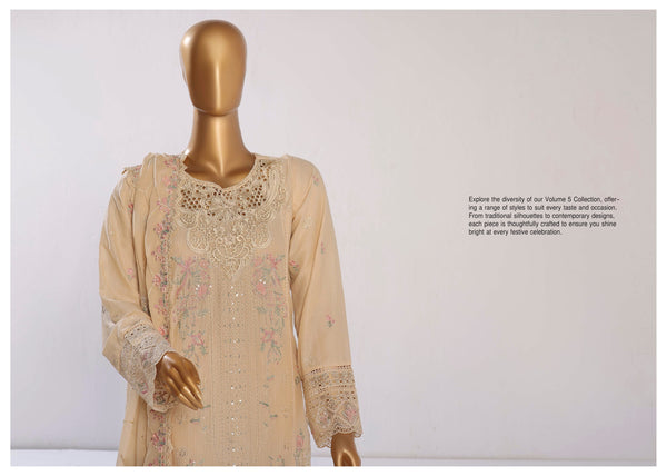 Lawn Chikankari - Stitched Embroidered 3piece with Embroidered Chiffon Dupatta  - Skin