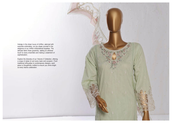 Lawn Chikankari - Stitched Embroidered 3piece with Embroidered Organza Dupatta  - Pista