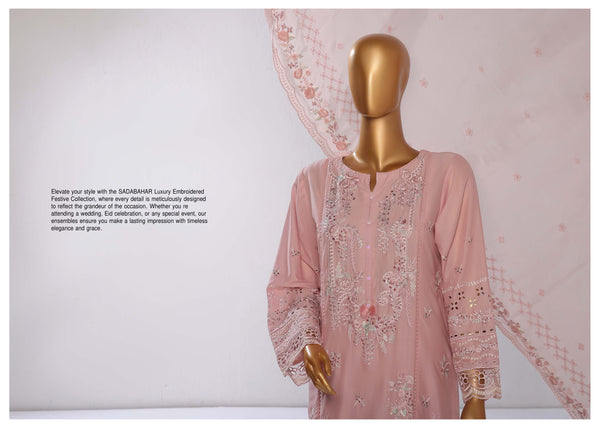 Lawn Chikankari - Stitched Embroidered 3piece with Embroidered Chiffon Dupatta  - Plum