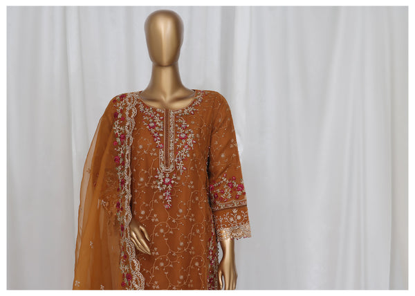 Organza - Stitched Embroidered Kurti & Dupatta with Hand work - Mustard