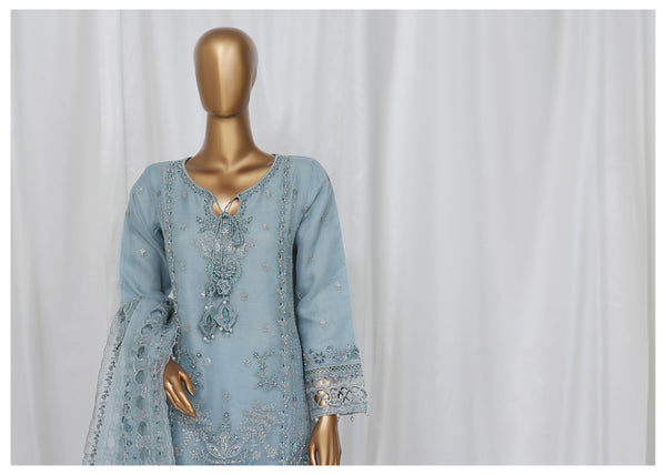 Organza - Stitched Embroidered Kurti & Dupatta with Hand work - Azure