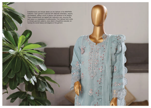 Organza - Stitched Embroidered Kurti & Dupatta with Hand work - Azure