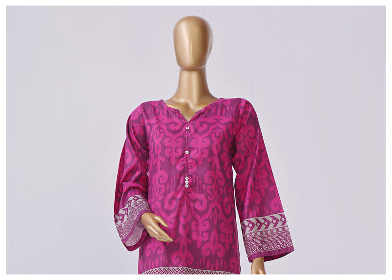 Lawn Co-ords - Stitched Printed Kurti & Trouser with Lace work - Fuchsia