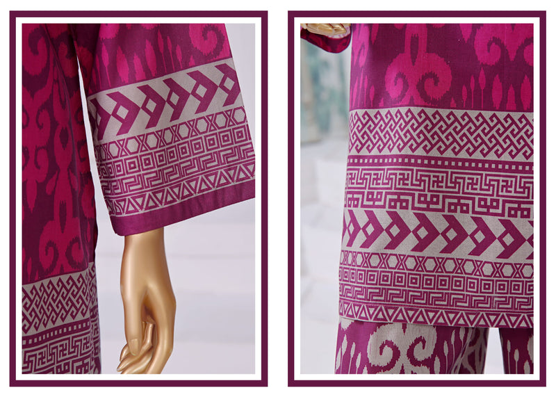 Lawn Co-ords - Stitched Printed Kurti & Trouser with Lace work - Fuchsia