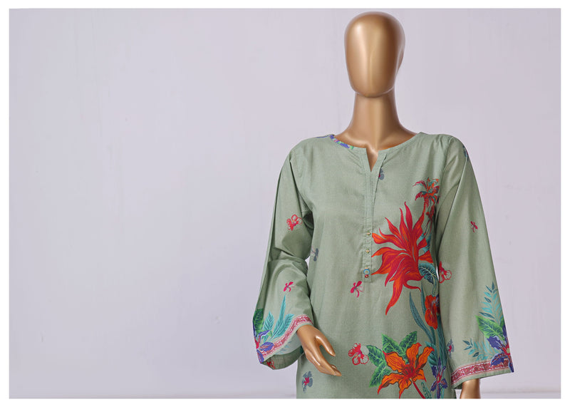 Lawn Co-ords - Stitched Printed Kurti & Trouser with Lace work - Pista