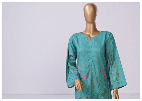 Lawn Co-ords - Stitched Printed Kurti & Trouser with Lace work - C.Green