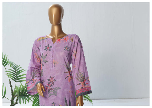 Lawn Co-ords - Stitched Printed Kurti & Trouser with Lace work - Lilac