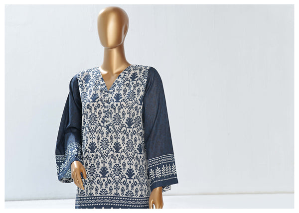 Lawn Co-ords - Stitched Printed Kurti & Trouser with Lace work - Blue