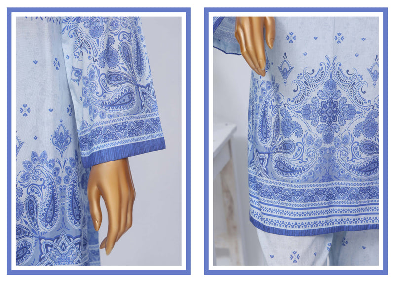 Lawn - Stitched Printed 3piece with Lace work - Sky-Blue